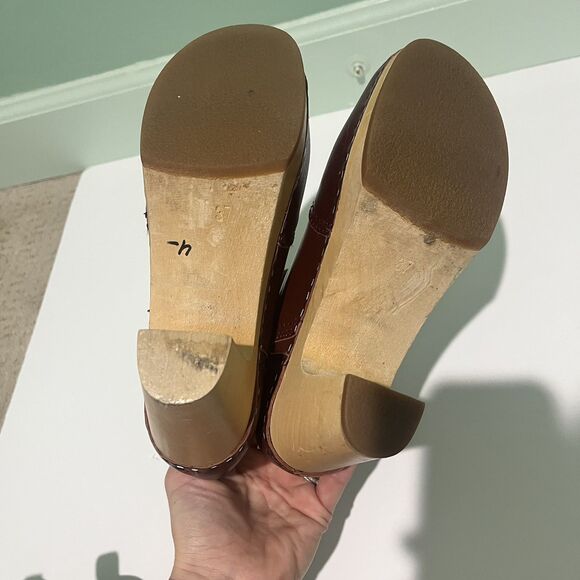 Hasbeens JODHPUR Cherry Brown Leather Clog Wood Heeled Ankle Boots Size 37 FAIR - Picture 14 of 14